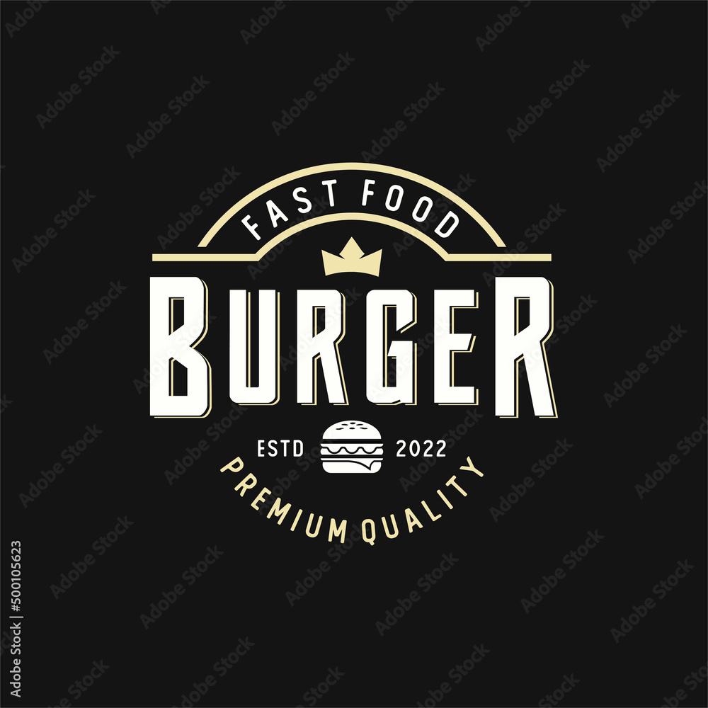 Vintage Burger for Fast Food Restaurant Retro Logo Design