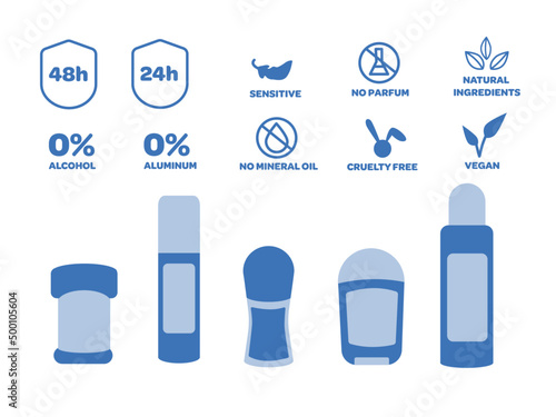 Set of deodorants icons. Protection against sweat. 