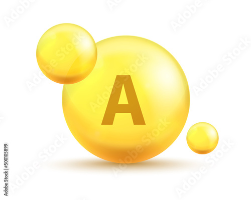 Vitamin golden capsules. Realistic 3d gold bubbles. Vector multivitamin pills