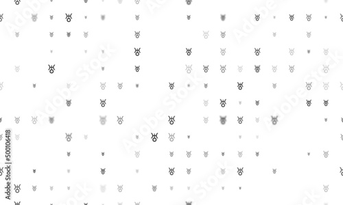 Seamless background pattern of evenly spaced black astrological uranus symbols of different sizes and opacity. Vector illustration on white background