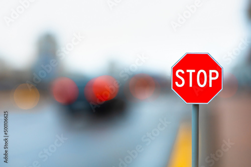 Fototapeta stop road sign on the street