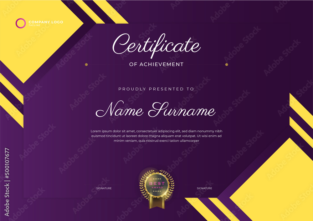 premium golden purple certificate template design Stock Vector | Adobe ...