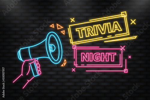 Neon Icon. Trivia night banner in flat style. Vector illustration