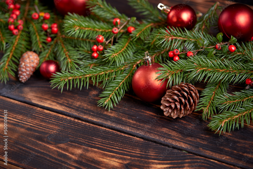 Christmas decoration with ball and fir branches Christmas decoration with ball and fir branches