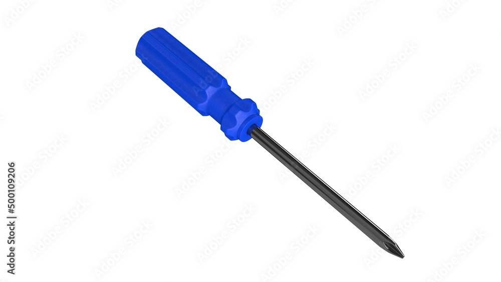 3d illustration. A beautiful view of blue screwdriver on a white blackground. Work tool for repair and fix. 3d illustration. A beautiful view of blue screwdriver on a white blackground. Work tool for repair and fix.