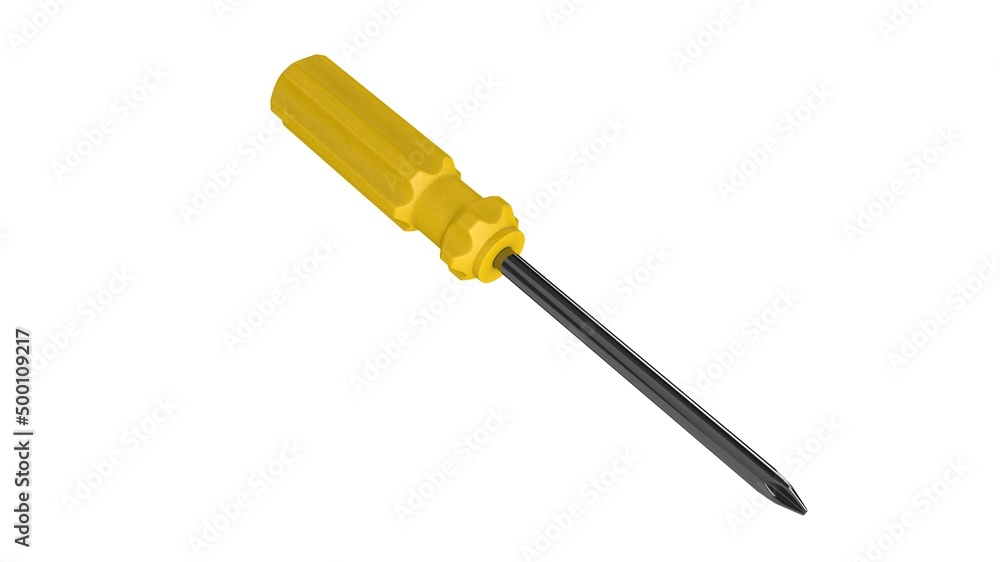 Fototapeta premium 3d illustration. A beautiful view of yellow screwdriver on a white blackground. Work tool for repair and fix.