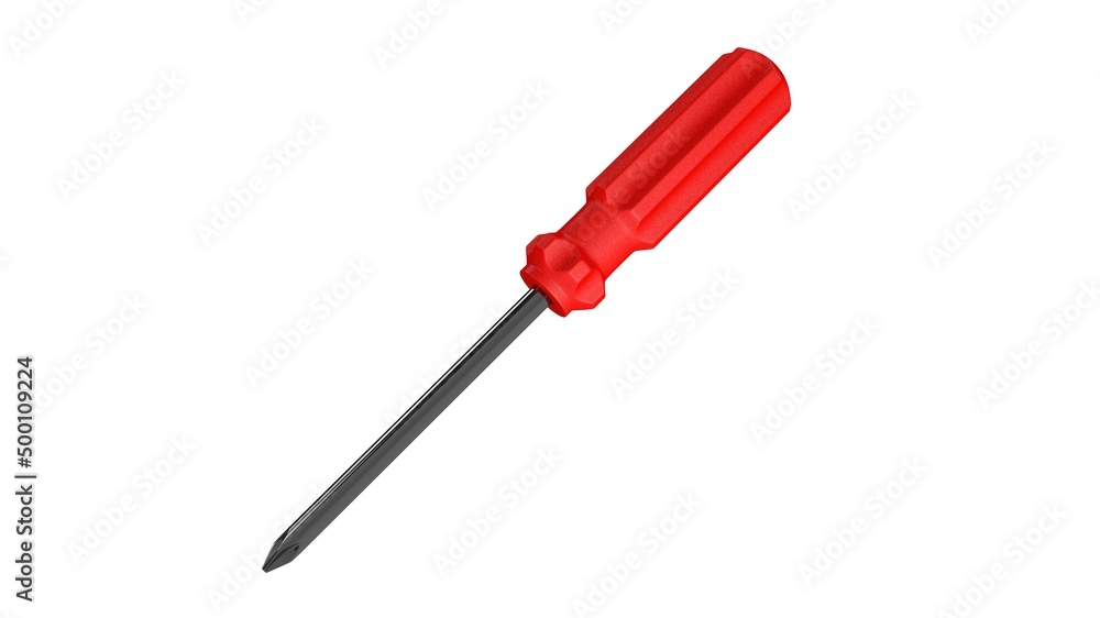 3d illustration. A beautiful view of red screwdriver on a white blackground. Work tool for repair and fix. 3d illustration. A beautiful view of red screwdriver on a white blackground. Work tool for repair and fix.