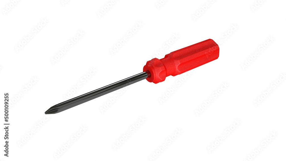 3d illustration. A beautiful view of red screwdriver on a white blackground. Work tool for repair and fix. 3d illustration. A beautiful view of red screwdriver on a white blackground. Work tool for repair and fix.