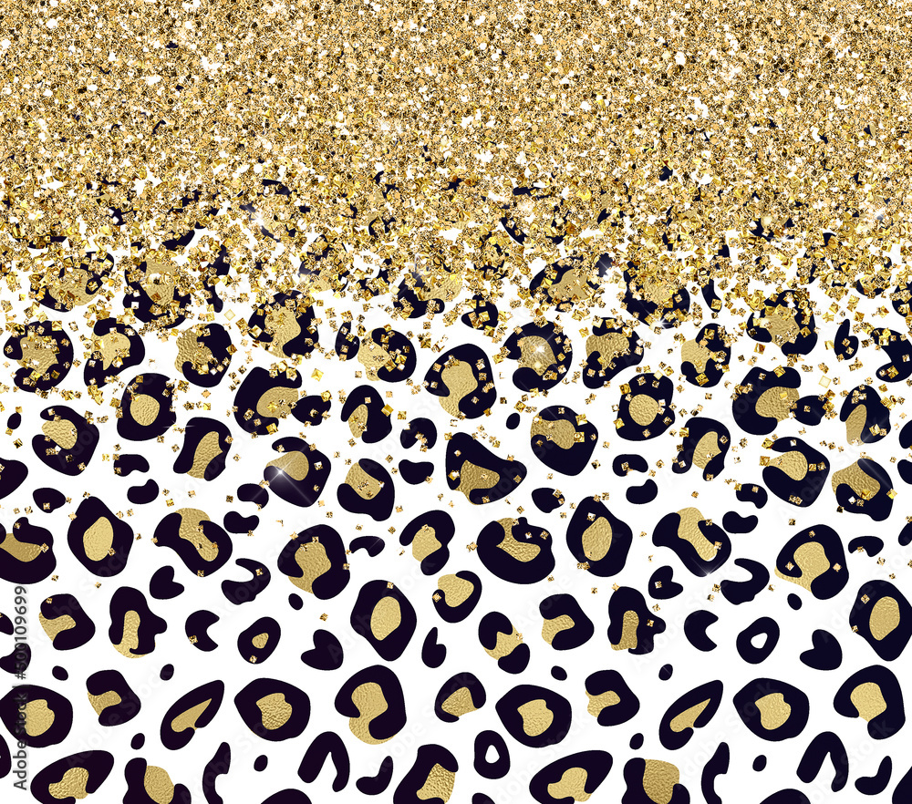 Golden glitter leopard print background. Stock Illustration
