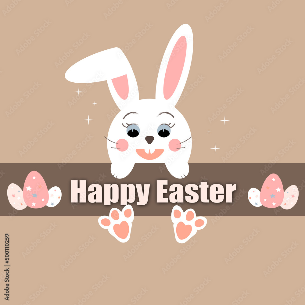 Happy easter rabbit bunny with eggs on pink color