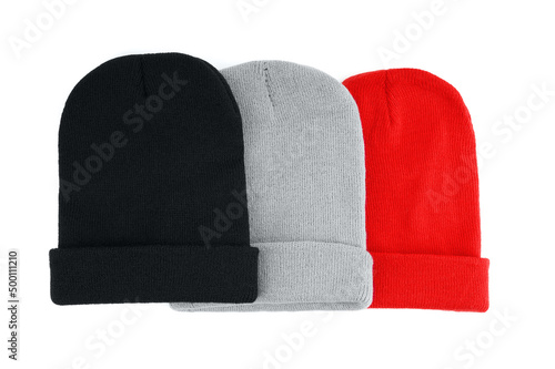 wool hat isolated on white background. knitted hat isolated on white background. Wool beanie variant, winter beanie hat. various styles of beanie hats isolate white background. 