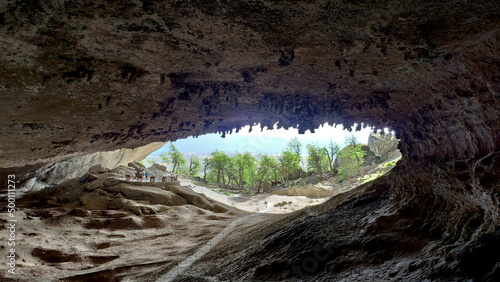 View from inside the Milodon Cave Natural Monument (Cueva del Milodon), Patagonia, Chile. photo