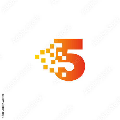 Colorful number 5 sign fast pixel dot logo. Number five pixel art. Integrative pixel movement. Creative messy technology icon. Modern icon creative ports.