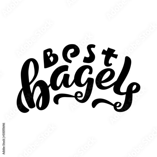 Hand drawn vector illustration with color lettering on white background Best Bagels for billboard, decor, business card, invitation, flyer, sign, advertising, poster, banner, print, label, template