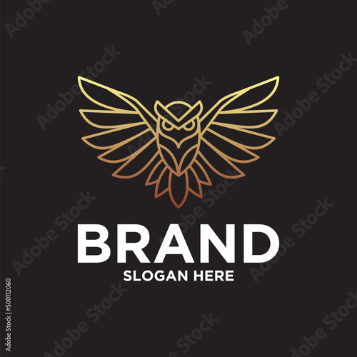 Owl line art logo design template