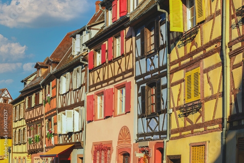 Close up of old traditional colorful half-timbered houses in Colmar, Alsace rigion, France