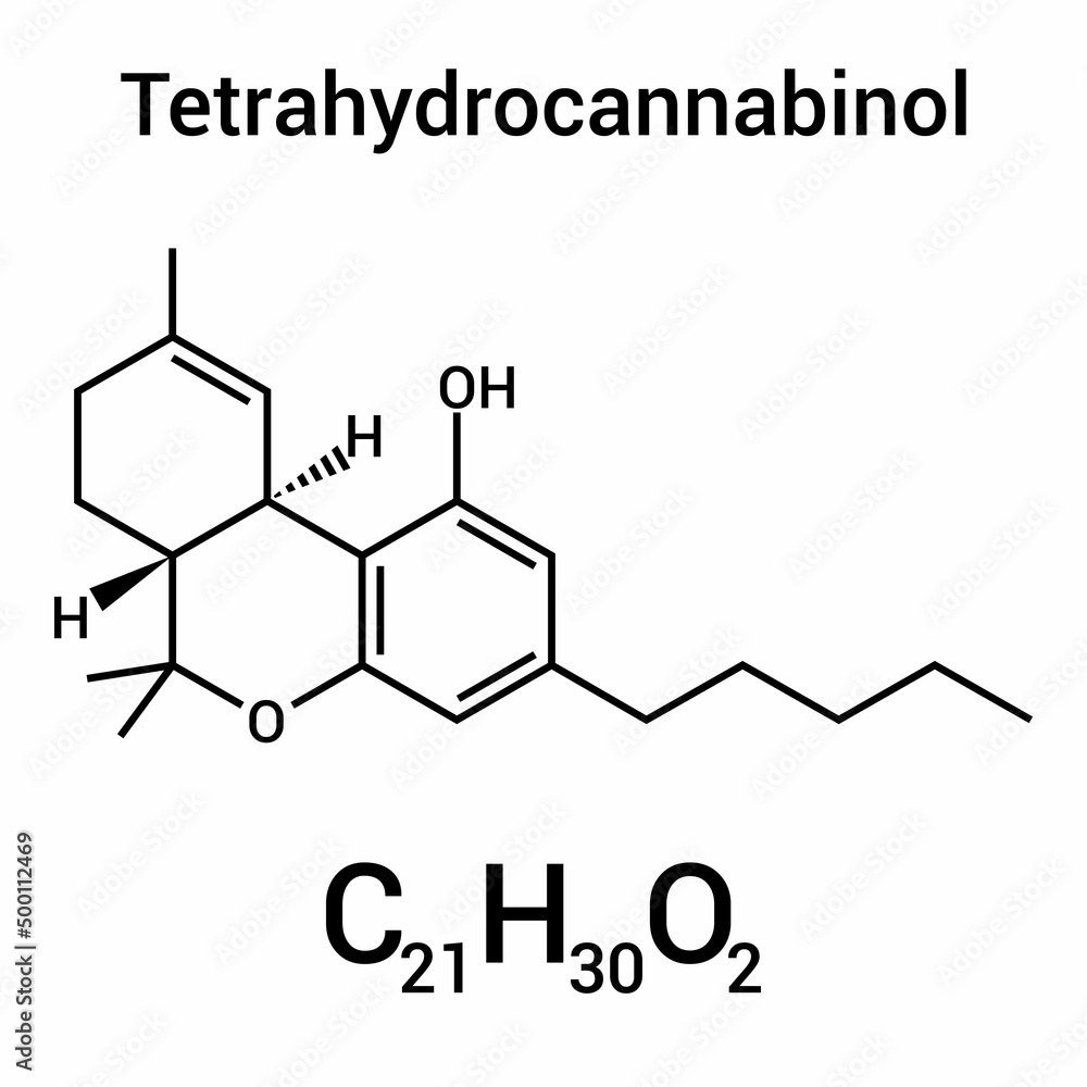 chemical structure of Tetrahydrocannabinol (C21H30O2)