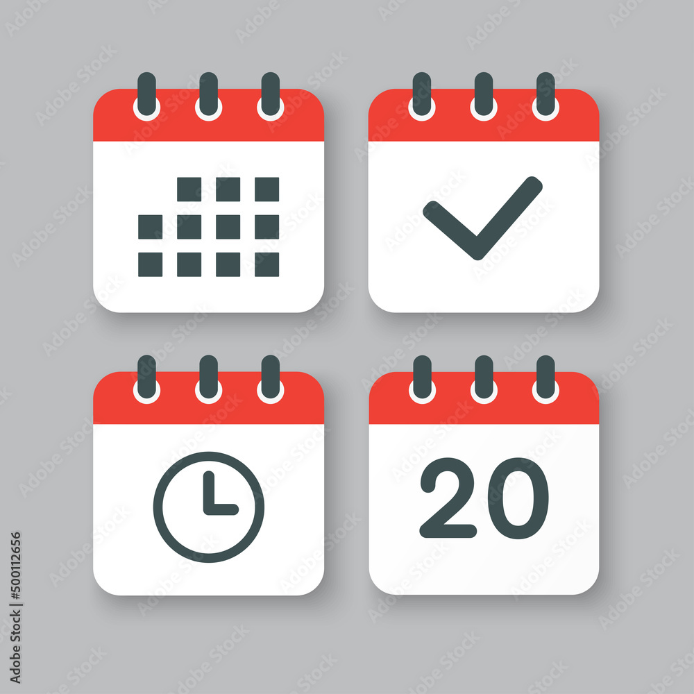 Icons calendar number 20, agenda app, timer, done Icons calendar number 20, agenda app, timer, done