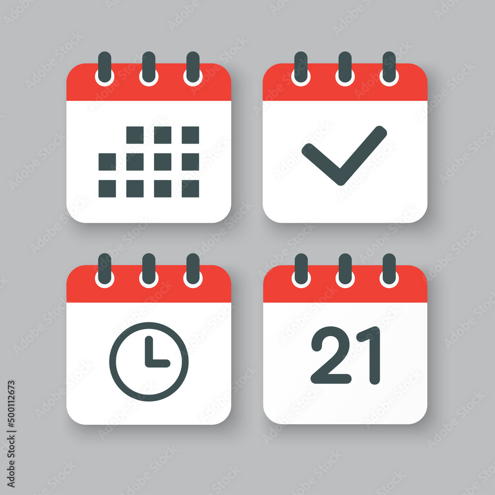 Icons calendar number 21, agenda app, timer, done Icons calendar number 21, agenda app, timer, done
