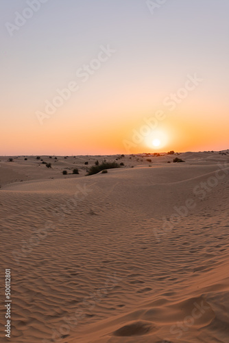 Desert sunset with empty dunes in Dubai or Abu Dhabi  United Arab Emirates