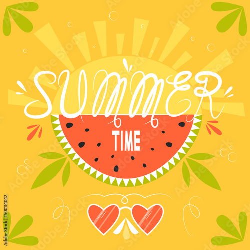 Banner time of summer  lettering. Vector graphics for your design