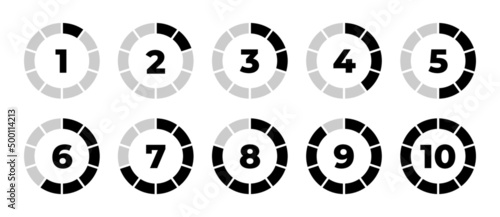 Symbols with different levels of intensity from 1 to 10. Set of vector illustration. 