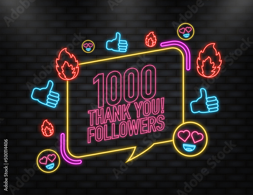 Thank you 1000 followers on yellow background. White background. Vector design. Flat design. Social media.