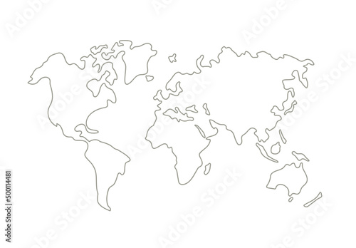 World map. Hand drawing simple generalized outline vector illustration. Line silhouette continents. Simple minimal sketch