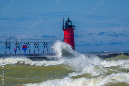 Wave passing over the South Haven pier - Michigan - USA