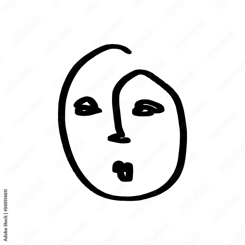 Vector illustration of linear abstract face. Minimalist boho style. One line ink drawing. Modern continuous line art