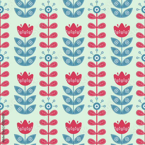Seamless pattern. Scandinavian folk style, flat style. Flowers, plants, nature. Element for design and illustrations.