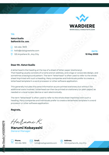 Blue & White Minimalist Professional Business Letterhead