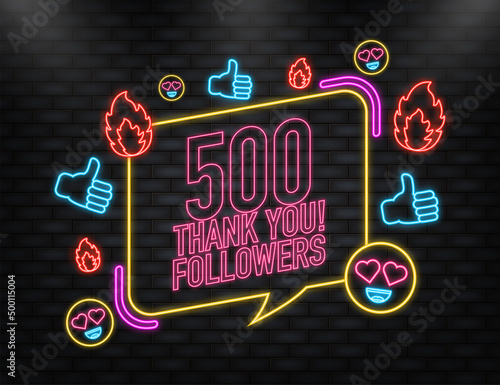Thank you 500 followers on yellow background. White background. Vector design. Flat design. Social media.