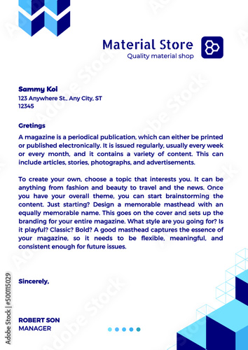 Blue Geometric Material Store Letterhead