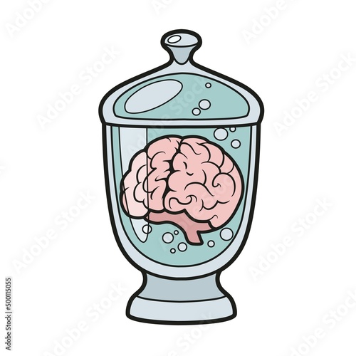 Human brain in a glass jar color variation for coloring page on white background