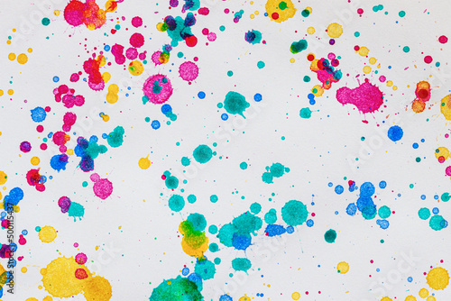 Abstract paint spots on white background. Colorful watercolor stains and blots