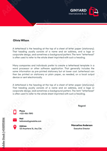White, Red And Black Elegant Professional Business Letterhead