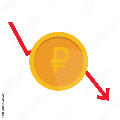Russian ruble red downfall crisis of economy. Russian economy and national currency market crisis concept. Vector illustration.