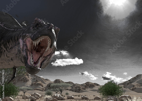 tyrannosaurus found the camera on desert © DM7