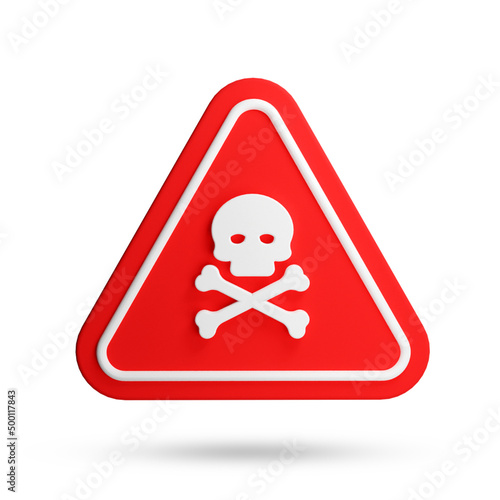 Red triangle warning sign 3d render isolated on white background