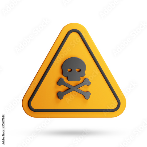 Yellow triangle warning sign 3d render isolated on white background