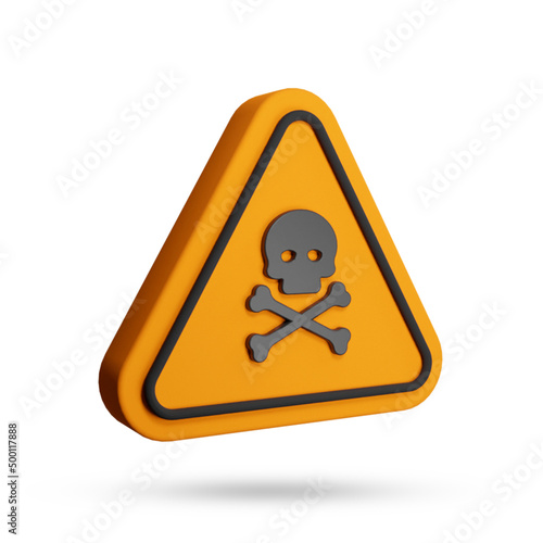 Yellow triangle warning sign 3d render isolated on white background