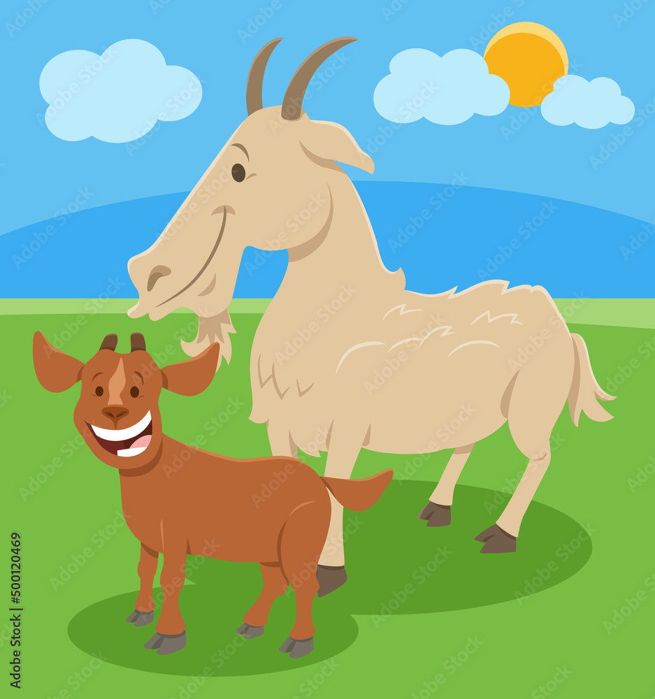 happy cartoon goat farm animal character with little kid happy cartoon goat farm animal character with little kid