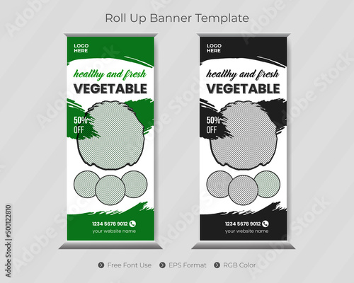 Fast food roll up banner template and restaurant menu design with pull up presentation