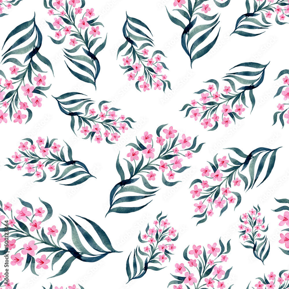 Seamless pattern of many wildflowers and leaves. It is well suited for wallpaper, fabric printing, wrapping paper, notebooks. Seamless pattern of many wildflowers and leaves. It is well suited for wallpaper, fabric printing, wrapping paper, notebooks.