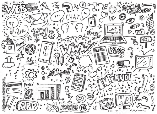 Internet and web doodles  hand drawn vector illustration