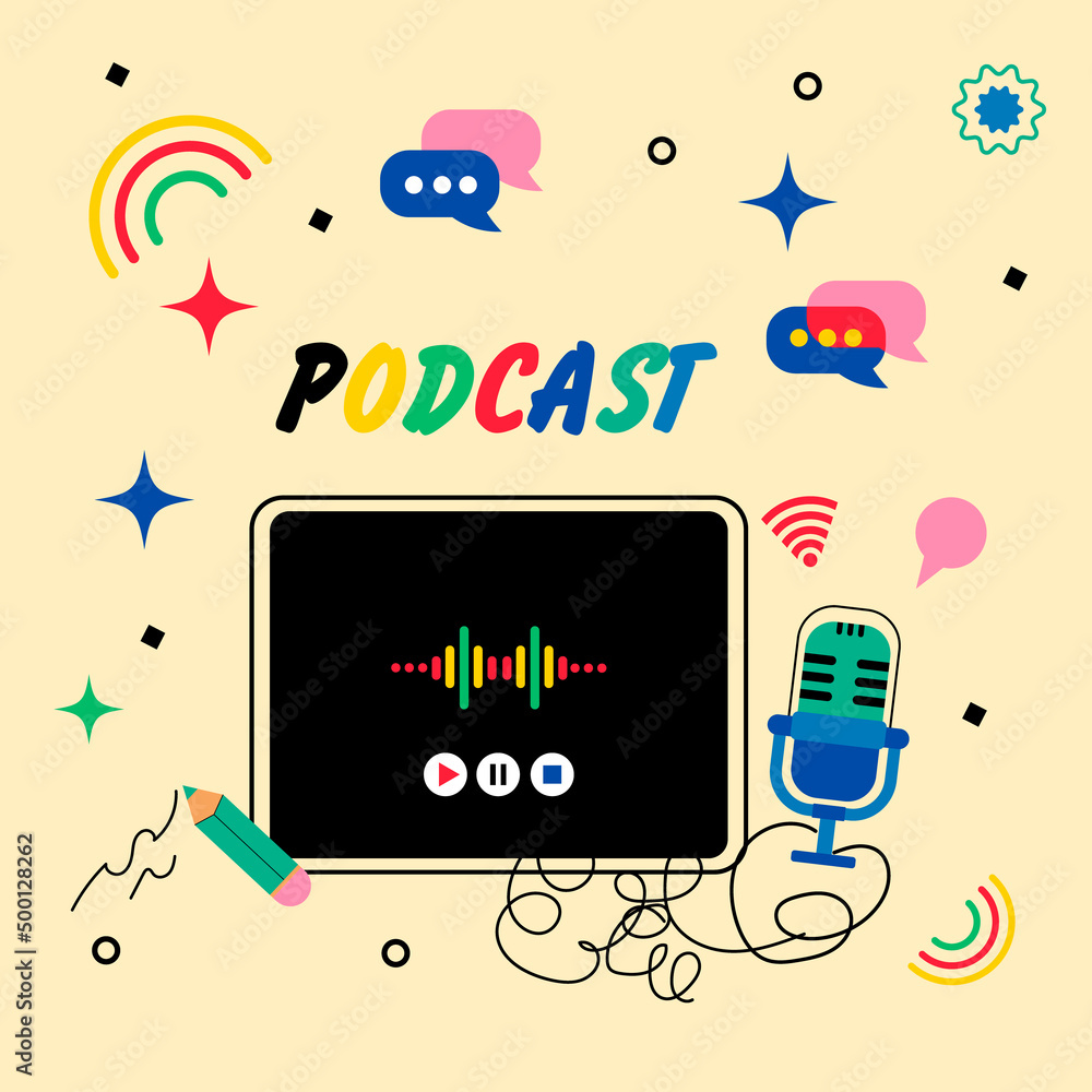 Podcast and broadcasting vector illustration. Flat design. Radio. Podcast and broadcasting vector illustration. Flat design. Radio.