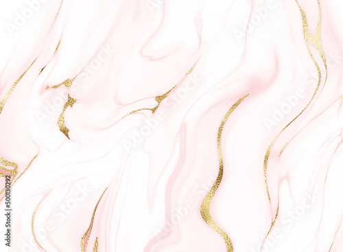 Marble stone background design print with natural mineral texture and gold waves.