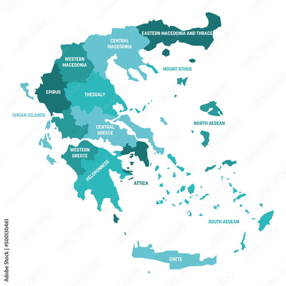 Greece - map of decentralized administrations - obrazy, fototapety, plakaty 
