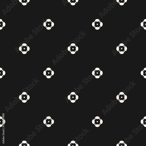Simple floral pattern. Vector minimalist seamless texture with small flower shapes. Abstract minimal geometric monochrome background. Black and white repeat design for decor, fabric, wallpaper, cover